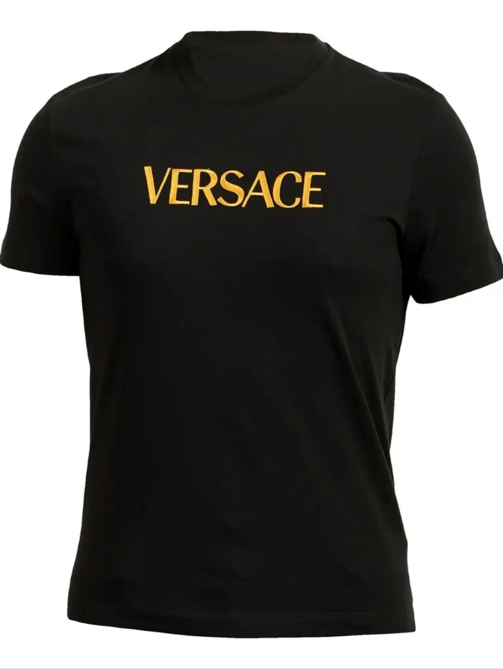Versace Black Tee with Gold Logo Embroidery